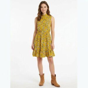 As U Wish Yellow Floral Sleeveless Mini Dress Women Size M High Neck Ruffle Hem